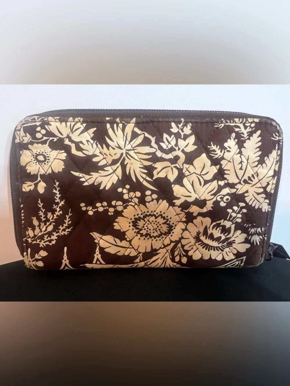 Vera Bradley Brown/Cream Zip Around Wallet in retired Imperial Pagoda Pattern - Picture 2 of 16